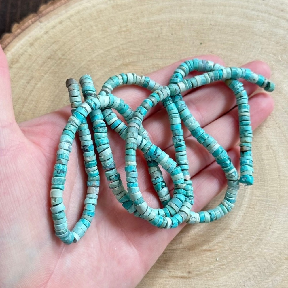 VTG Blue turquoise loose beads Heishi Native American 2 strands 15" 36g Natural